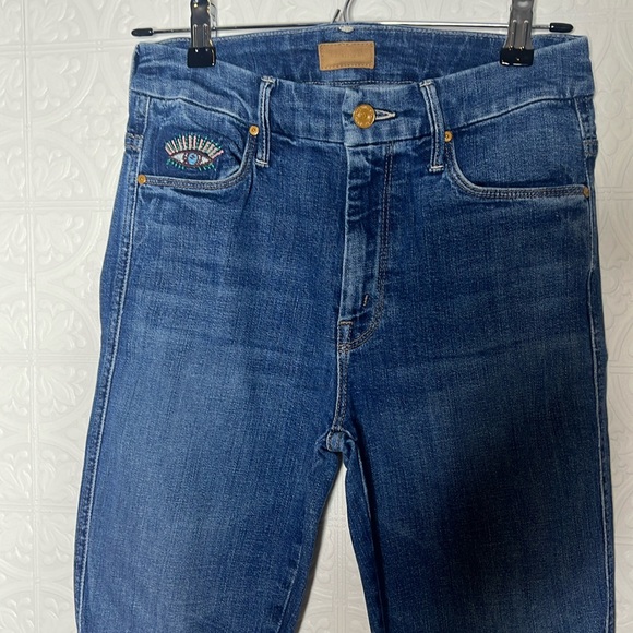 MOTHER High Waisted Double Looker Ankle Fray Embroidery Jeans Fruit Cart… - Picture 3 of 16